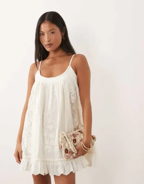 Miss Selfridge petite cami trapeze dress in cream
