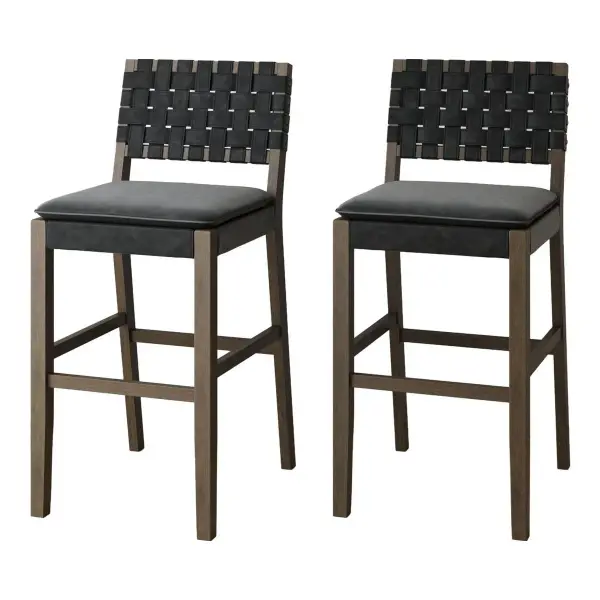 Faux Leather Woven Bar Stools