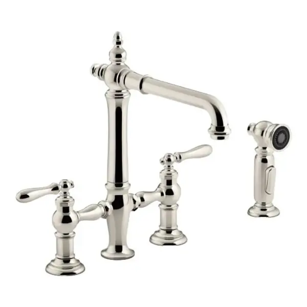 Artifacts Three-Hole Bridge Kitchen Sink Faucet with Side Sprayer