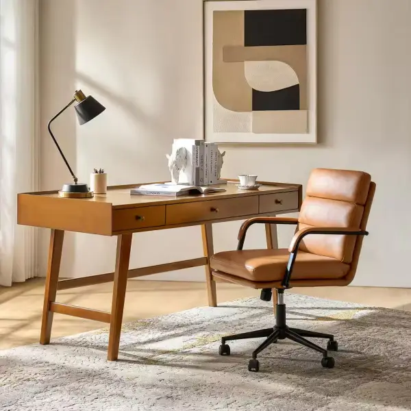 JAYDEN CREATION Rafael 2-Piece 60 in. W Rectangular Acorn Wood Office 3-Drawer Desk with Chair Set OG9010-ACR - The Home Depot