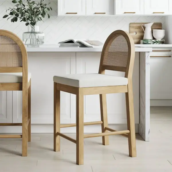 Boucle Rattan Counter Height Bar Stool