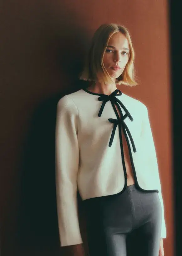 Susie Cardigan - Ecru with Black Details
