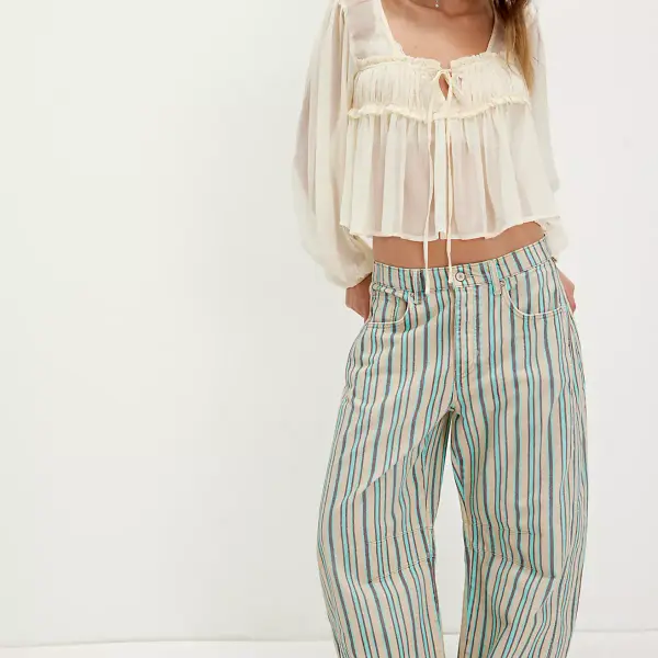  Good Luck Printed Barrel Jeans