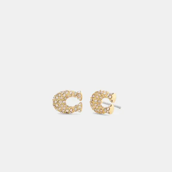 Coach Pavé C Stud Earrings - Women's Earrings - Gold