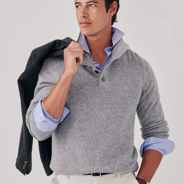Mock Neck Cashmere Henley Sweater