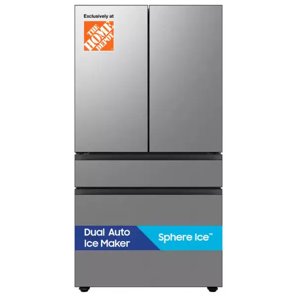 Samsung Bespoke 36 in. 29 cu. ft. Standard Depth 4-Door French Door Refrigerator with Sphere Ice in Stainless Steel RF70F29MER - The Home Depot