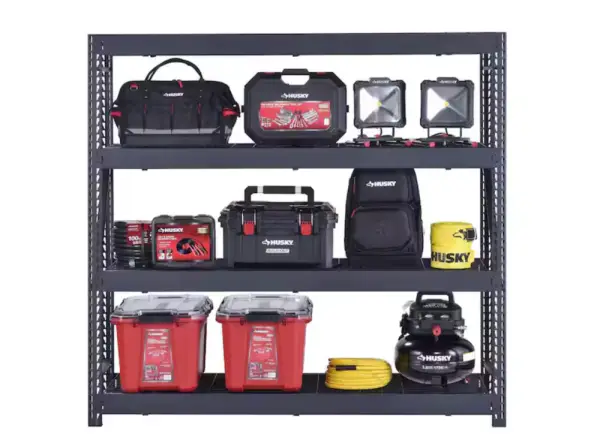 Husky 4-Shelf Metal Industrial Duty Freestanding Garage Storage Shelving Unit in Black (77 in. W x 72 in. H x 24 in. D) N2W772472W4B - The Home Depot
