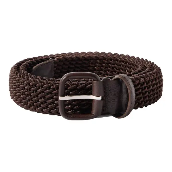 Woven Leather-Trimmed Cord Belt