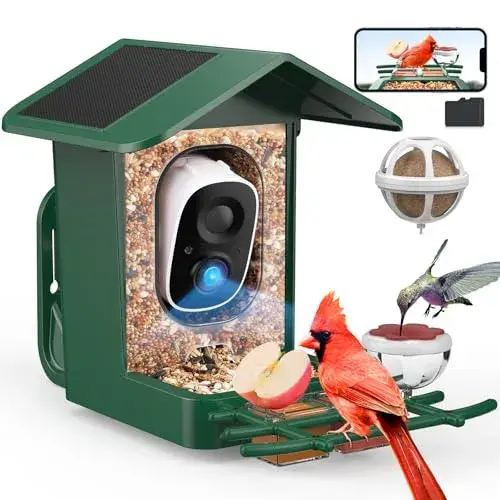 PeckCam Bird Feeder with Camera Solar Powered, AI Identify & Auto Capture with 32GB Card, 2K HD Live Video Smart Bird Feeder Camera Instant Notifications in Backyard, Gift for Bird Lovers