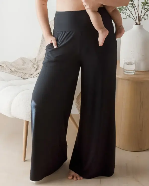 Bamboo Wide Leg Maternity & Postpartum Lounge Pant | Black