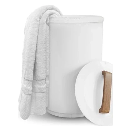 SAMEAT Heated Towel Warmers for Bathroom - Large Towel Warmer Bucket, Wood Handle, Auto Shut Off, Fits Up to Two 40"X70" Oversized Towels, White