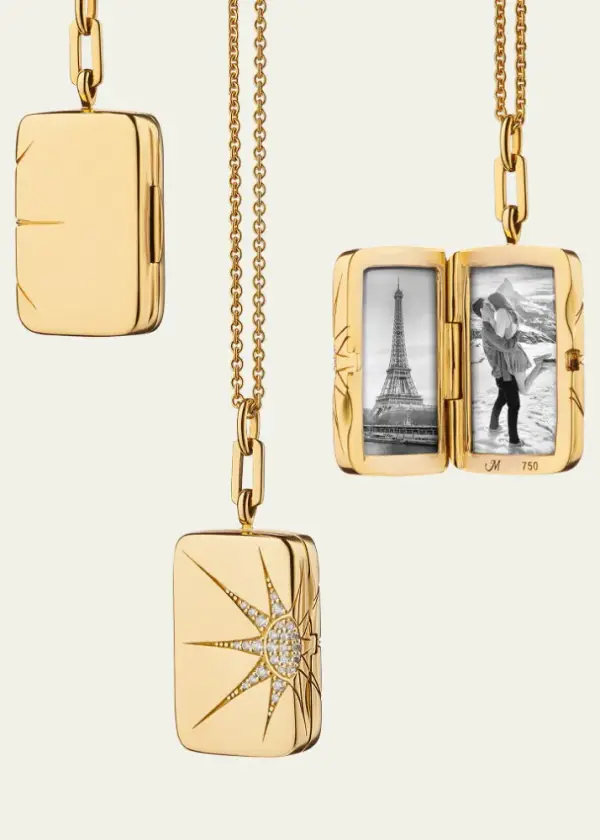18k Gold Sun and Star Diamond Locket Necklace