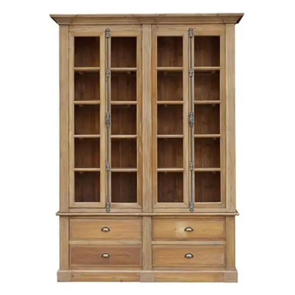 Dustin French Country Brown Reclaimed Wood 4 Drawer Closed Back Bookcase