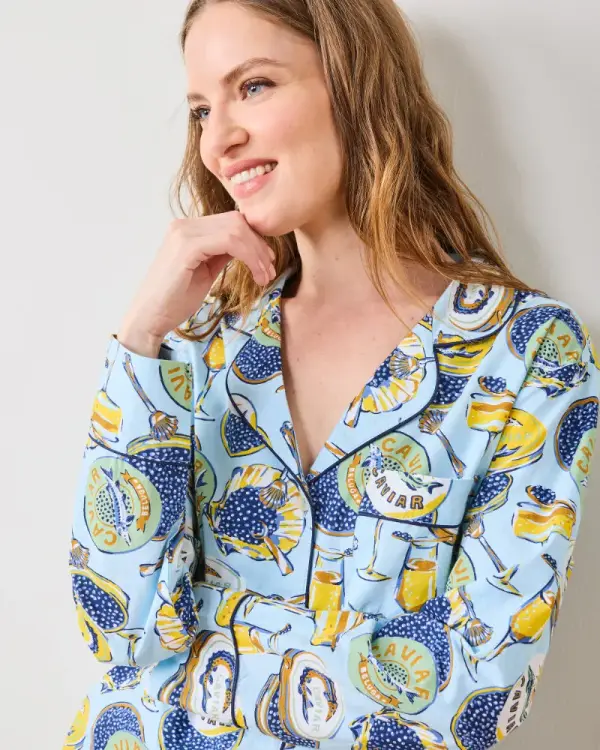 Champagne & Caviar - Women's Organic Cotton Long PJ Set - Pale Blue