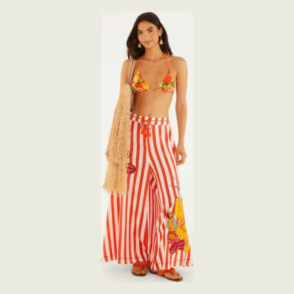 Red Fruit Stripes Rope Ties Slits Pants