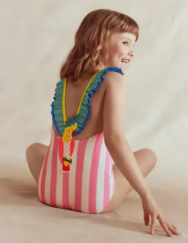 Hallie Frill Strap Swimsuit-Formica Pink Parrot