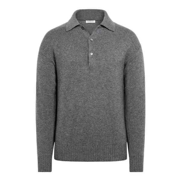 Mid Long Sleeve Polo Sweater in Pure Cashmere