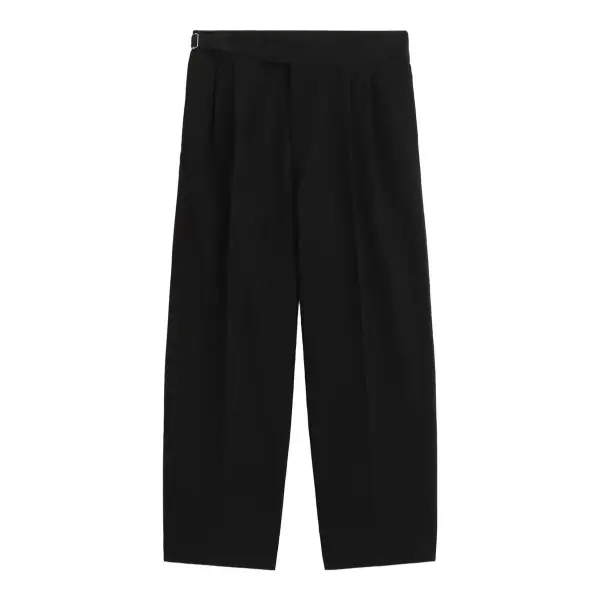 Belt-Detail Pleated Wide-Leg Trousers