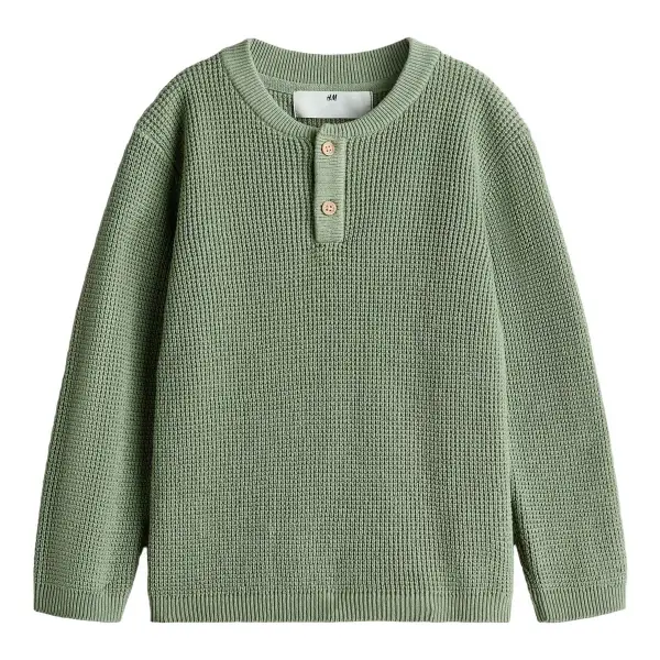 Waffle-Knit Henley Sweater