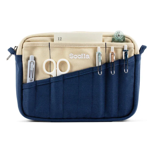 Soolla® Marina Pencil Pouch, Blue Stationery Organizer, A5 Journal Pouch, Canvas Pen Case, Desk Organizer for Creatives