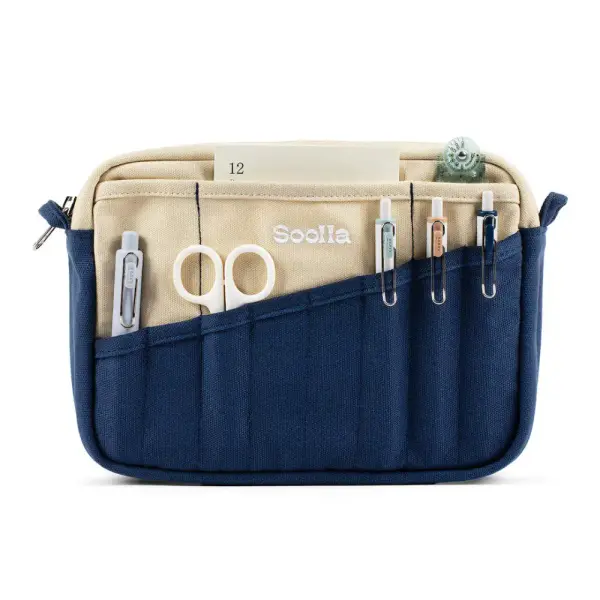 Soolla® Marina Pencil Pouch, Blue Stationery Organizer, A5 Journal Pouch, Canvas Pen Case, Desk Organizer for Creatives