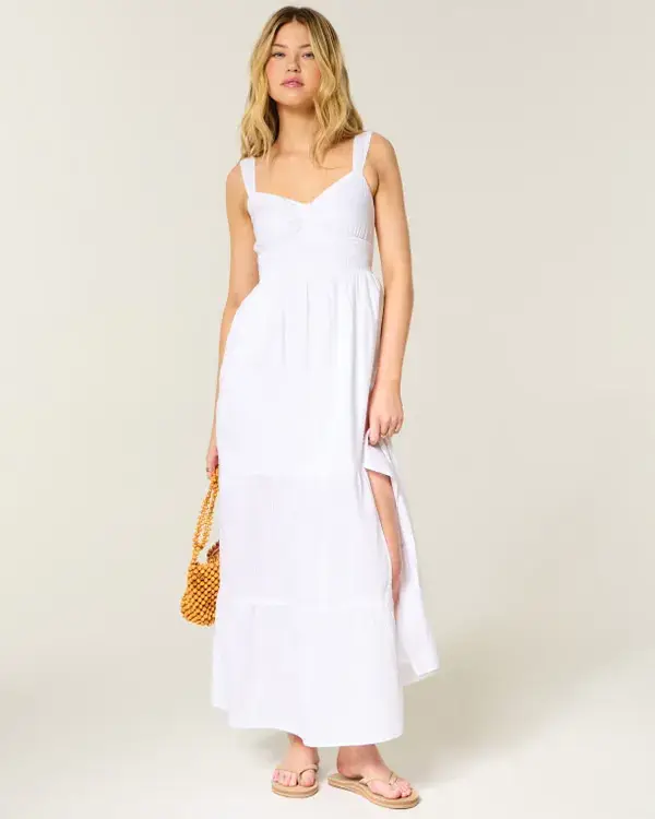 Cinch Front Smocked Waist Maxi Dress