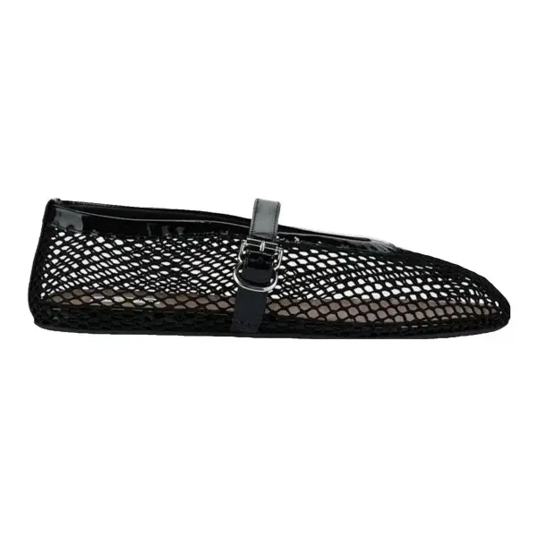 Ballet Flats in Fishnet and Ayers Leather
