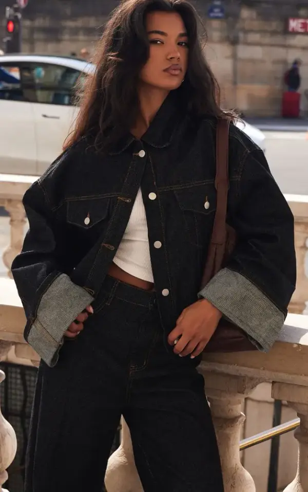 Raw Indigo Wash Turn Up Cuff Contrast Stitch Denim Jacket