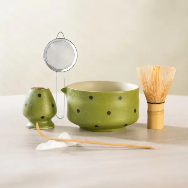 Green Polka Dot Matcha Bowl Set – Complete Tea Ceremony Kit