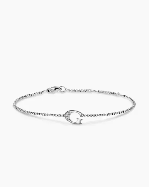 Petite Initial Chain Bracelet in Sterling Silver with Diamond K