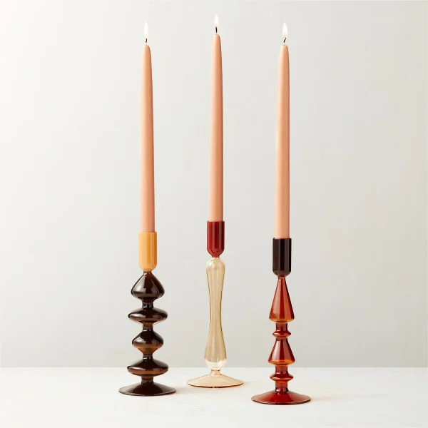 Kava Warm Toned Glass Taper Candle Holders Set of 3