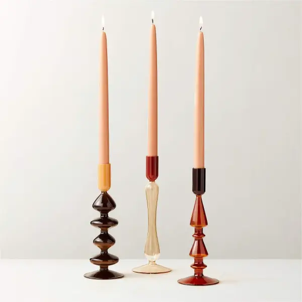 Kava Warm Toned Glass Taper Candle Holders Set of 3