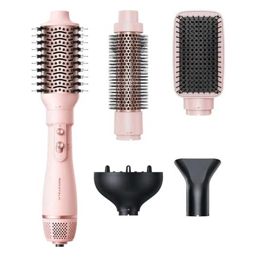 Blow Dryer Brush Set, Wavytalk Air Sculpt 5-in-1 Hot Air Brush Set, Multi Hair Styler for Salon Blowouts, Smooth Curls, Volumizing and Straightening, Sleek and Less Frizz, Pink