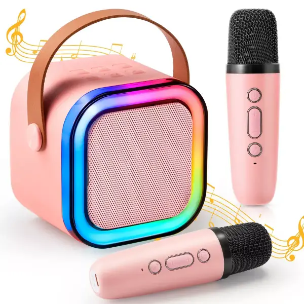 Mini Karaoke Machine With 2 Wireless Microphones For Kids And Adults Bluetooth Speaker Toys Christmas Girls Gift