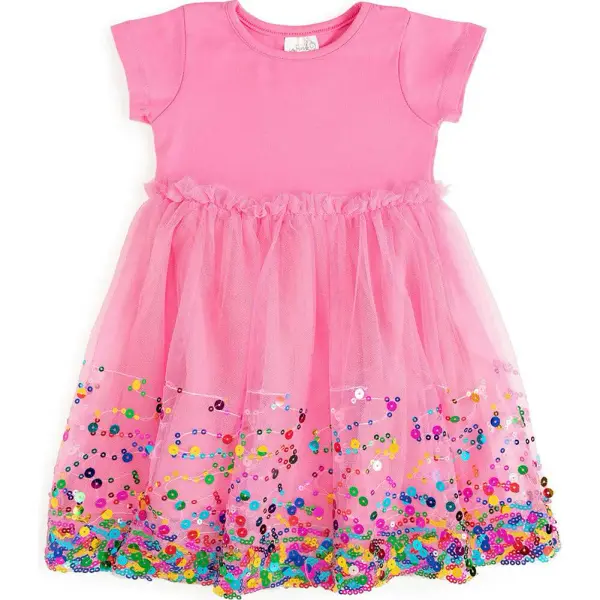 Raspberry Confetti Short Sleeve Tutu Dress