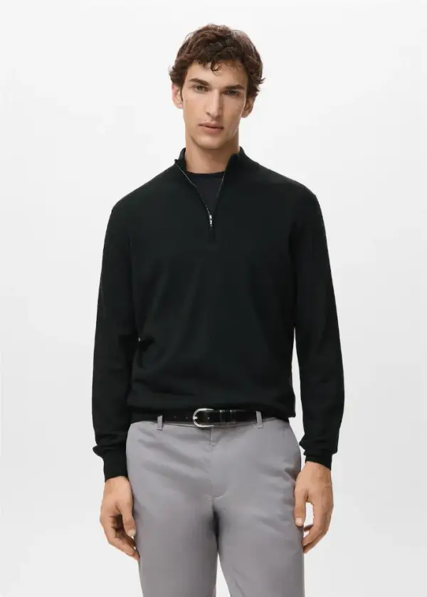 100% merino wool zip-neck sweater - Men | MANGO USA