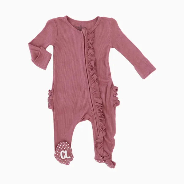 Caden Lane Bamboo Waffle Ruffle Zipper Footie - Boysenberry, 0-3 M