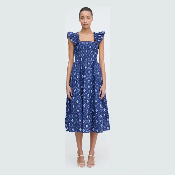 The Ellie Nap Dress - Navy Trellis