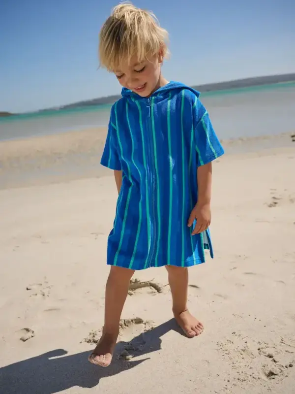 Blue/Green Stripe Towelling Zip Through Cover-Up (3mths-7yrs)