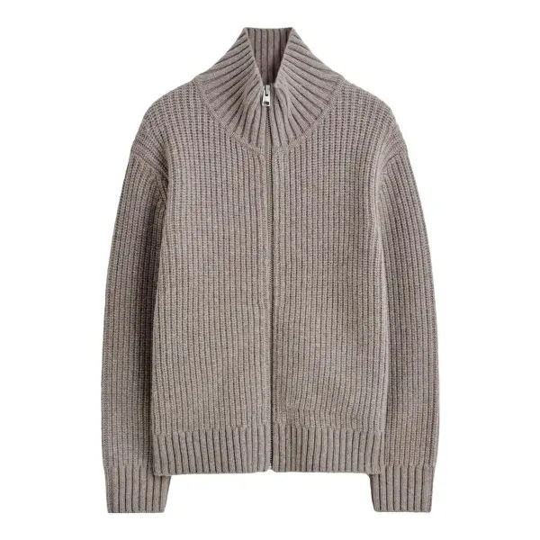 Funnel-Neck Knitted Wool Jacket