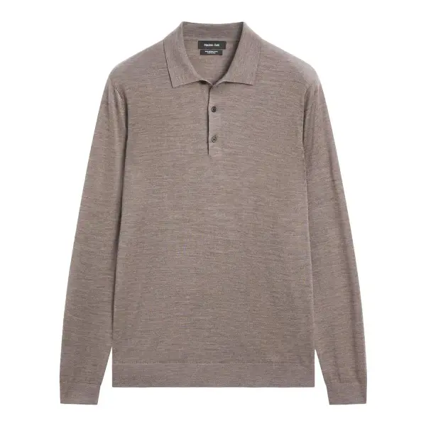 Wool Knit Sweater with Polo Collar