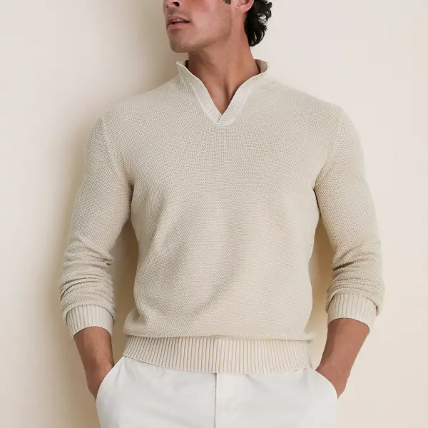 Birdseye Cotton Split-Neck Sweater