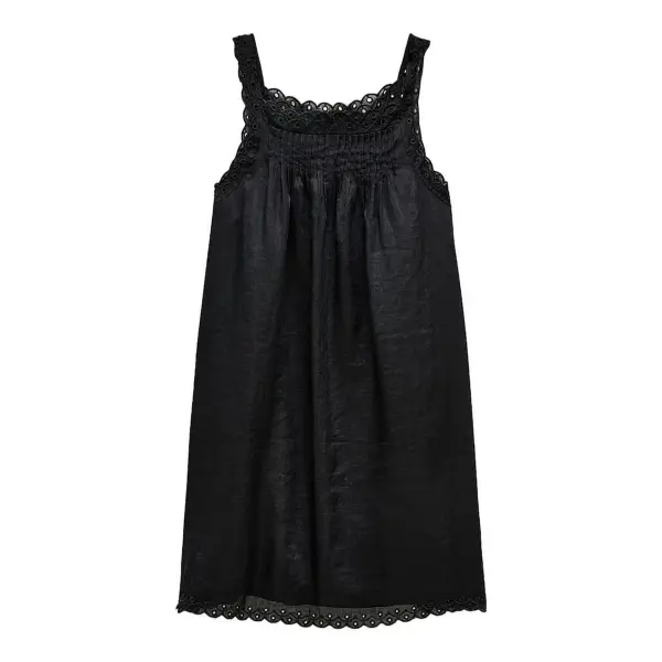 Scallop-Trim Mini Dress in Ramie