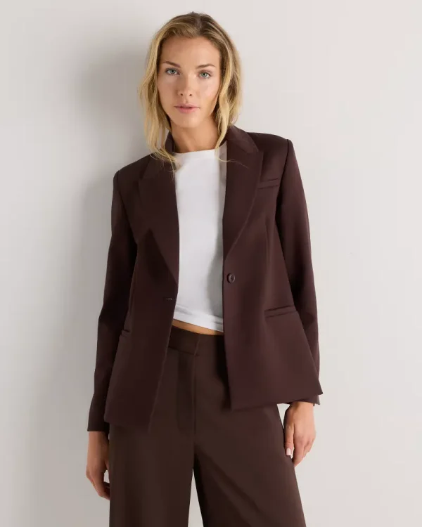 Ultra-Stretch Ponte Single-Breasted Blazer in Espresso