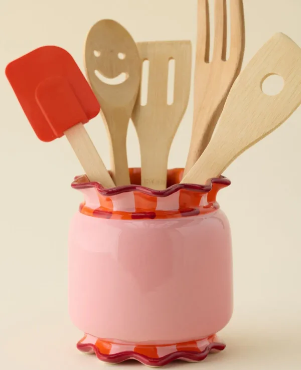Wavy Striped Ceramic Utensil Holder