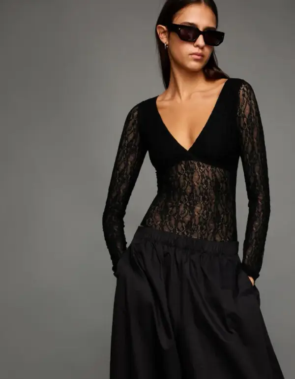 Blonde lace long sleeve bodysuit