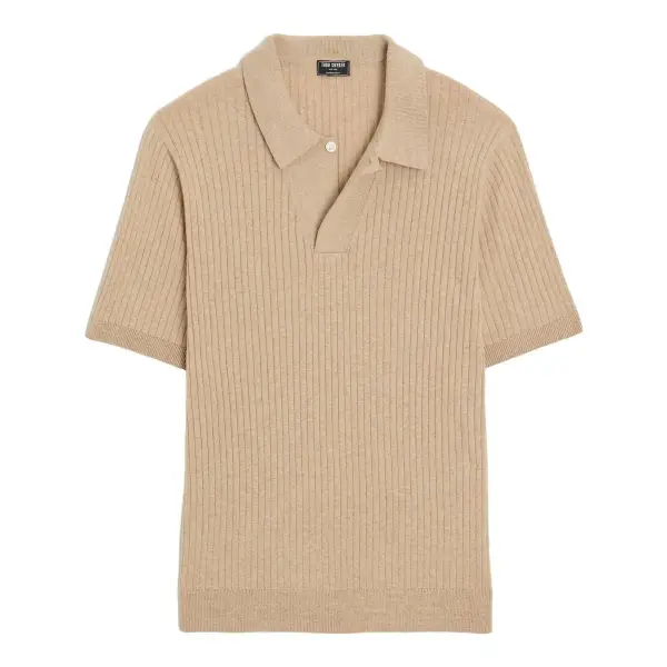 Cotton-Cashmere Sweater Polo Top
