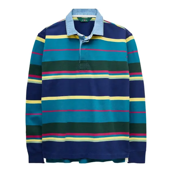 Rugby Shirt in Stripe with Denim Collar