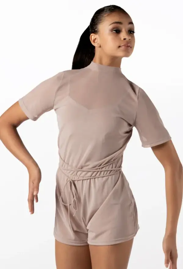 Mock Neck Power Mesh Romper