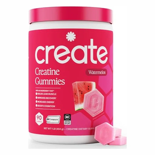 Create Creatine Monohydrate Gummies for Men & Women, Boost Focus, Strength, and Endurance, Anti-Melting Formula, Vegan, Gluten-Free, Non-GMO, 1.5g of Creatine per Gummy (Watermelon)